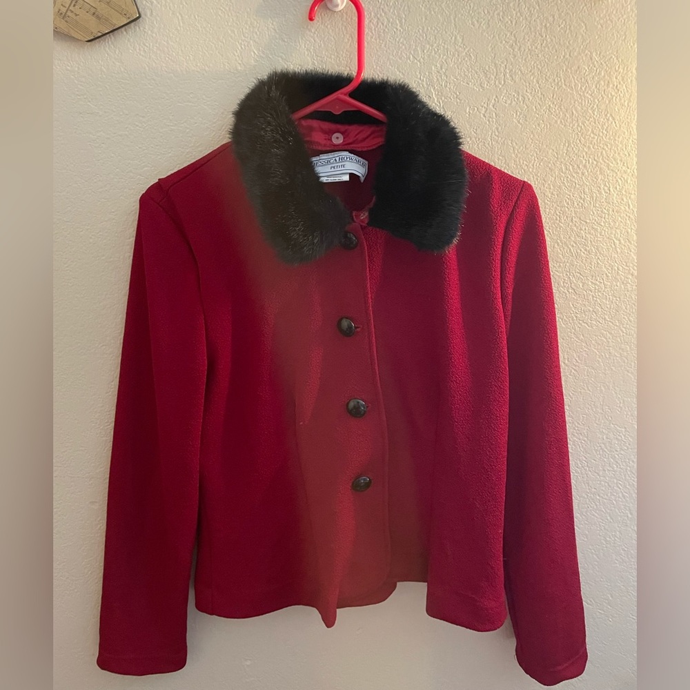 Jessica Howard red collar removable size10 petite shirt jacket-Teen/kids/Women
